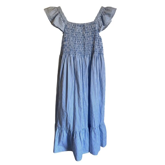 Mud Pie Size Small Blue White Striped Smocked Maxi Dress - Picture 3 of 9